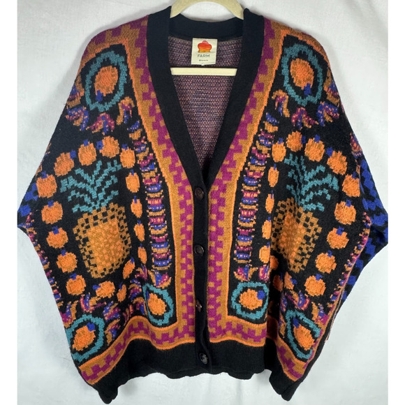 Farm Rio Pineapple Scarf Oversized Button Up Cardigan Sweater Sz XL - Picture 8 of 13
